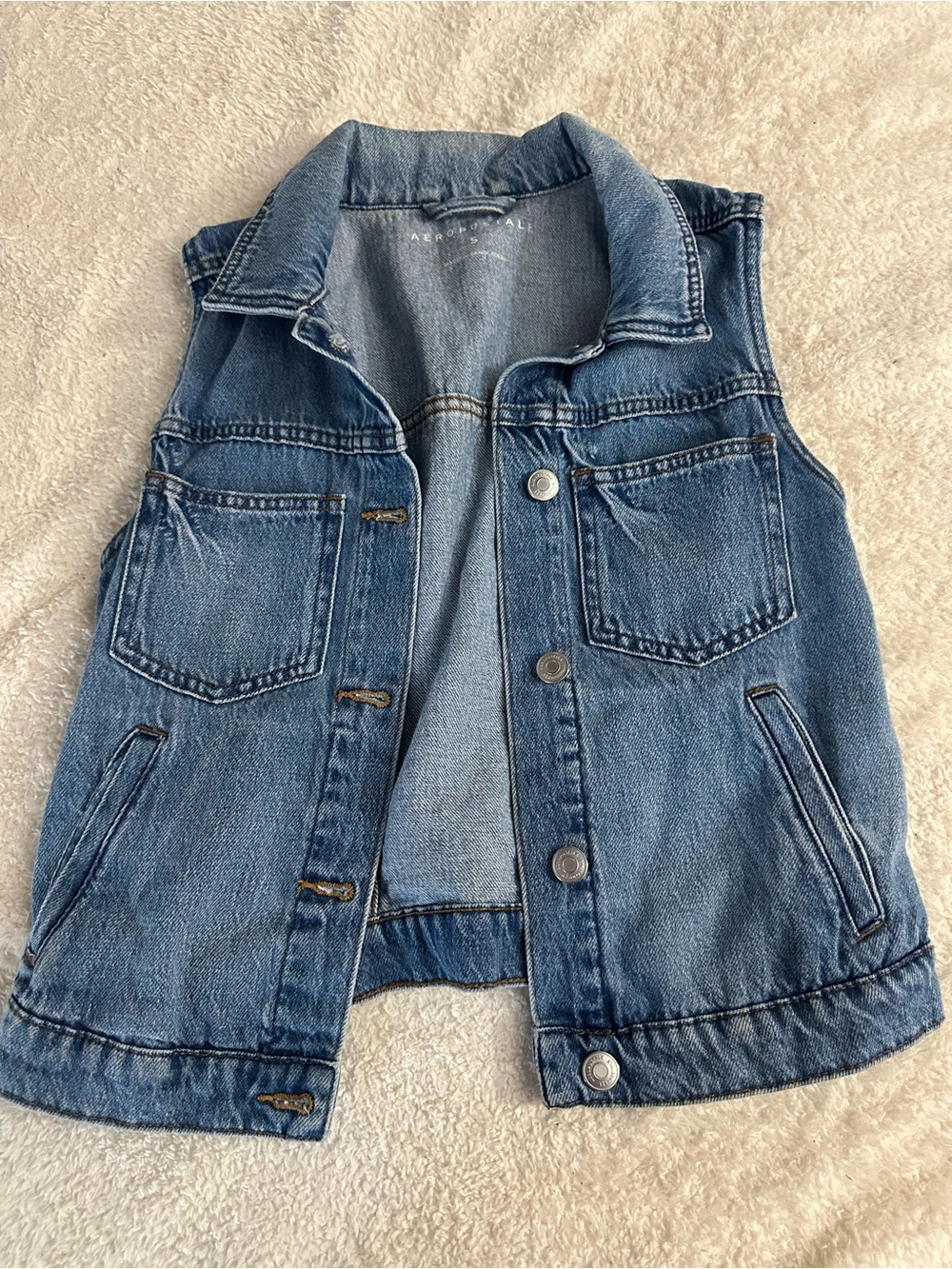 Aeropostale Distressed Blue Denim Sleeveless Jacket Vest